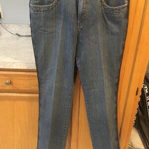 COLDWATER CREEK BLUE JEANS W/BLACK ROPE DESIGN ON SIDES. SZ. 14